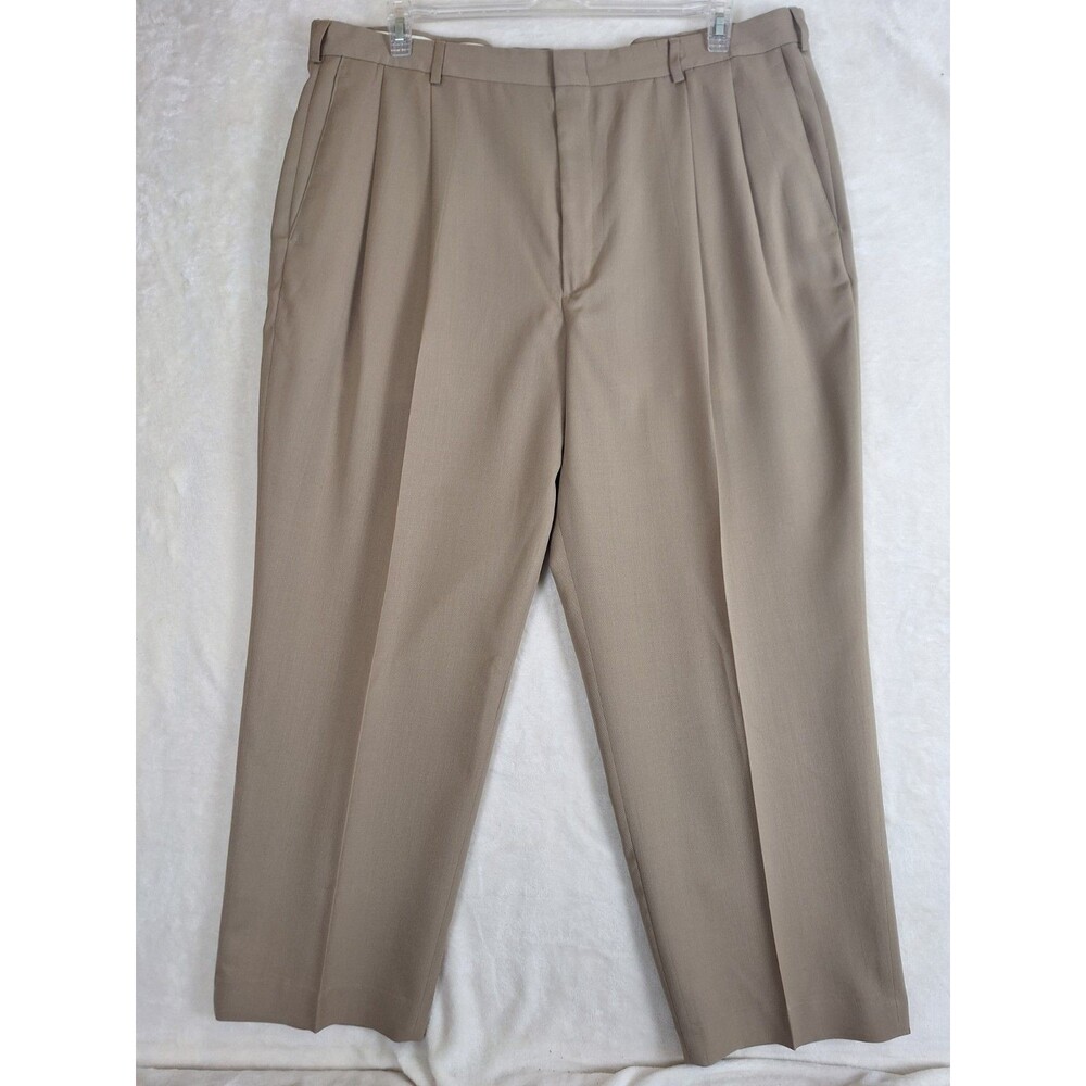 Slates Men's Dress Pants Light Brown Pleated Fit Dacron Polyester Wool 42x28